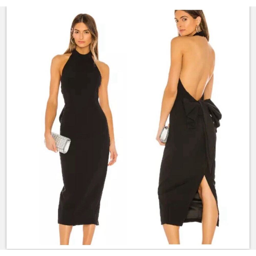 BARDOT JAYDEN BOW HALTER COCKTAIL DRESS IN BLACK 12
